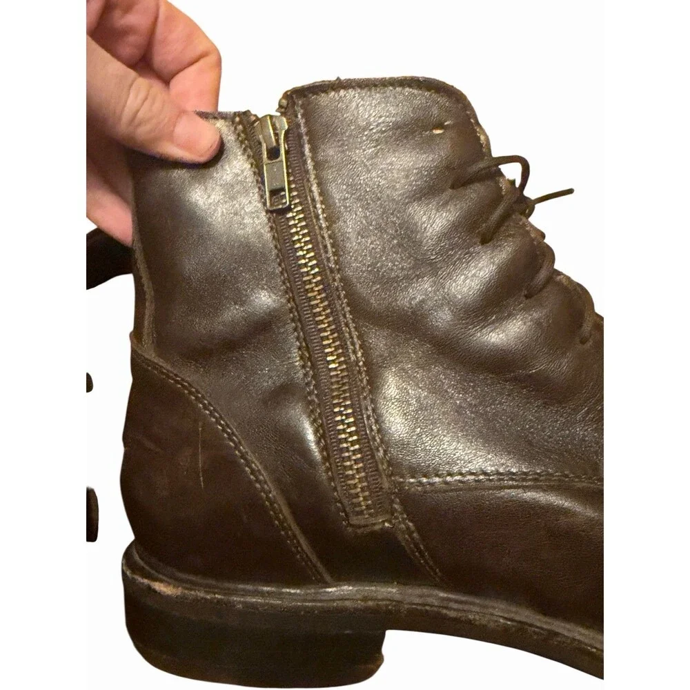 Proxon Steel Toe Work Boots Mens 12.5 Chelsea  Brown Leather Lace Up Zipper